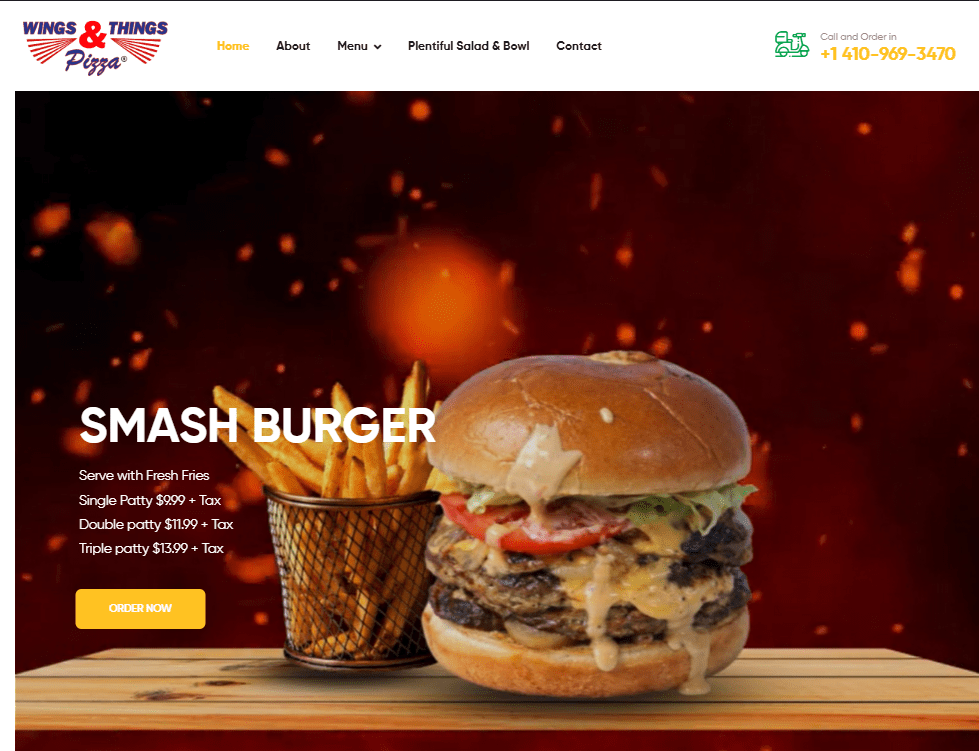 Wings Things and Pizzas Website Screenshot